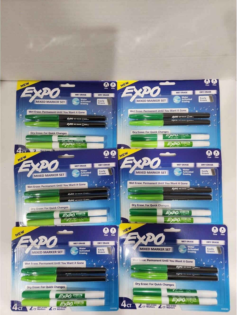6 Pack - Expo 4ct Fine Mixed 2 Dry / 2 Wet Erase Marker Assorted Green NEW